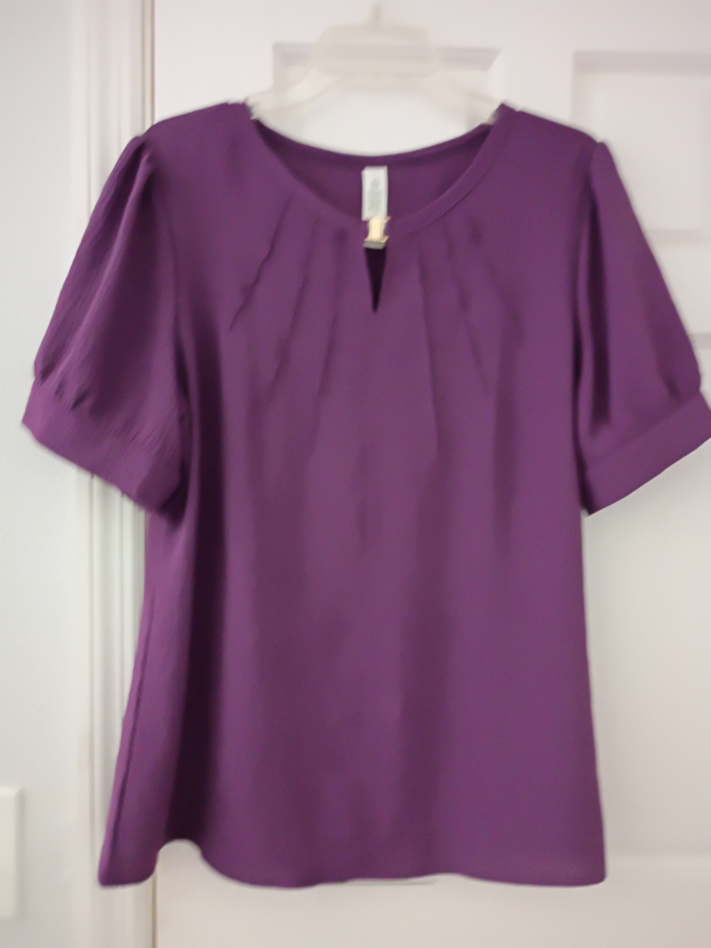 & Other Stories Purple Pleated Keyhole Short-Sleeve Blouse